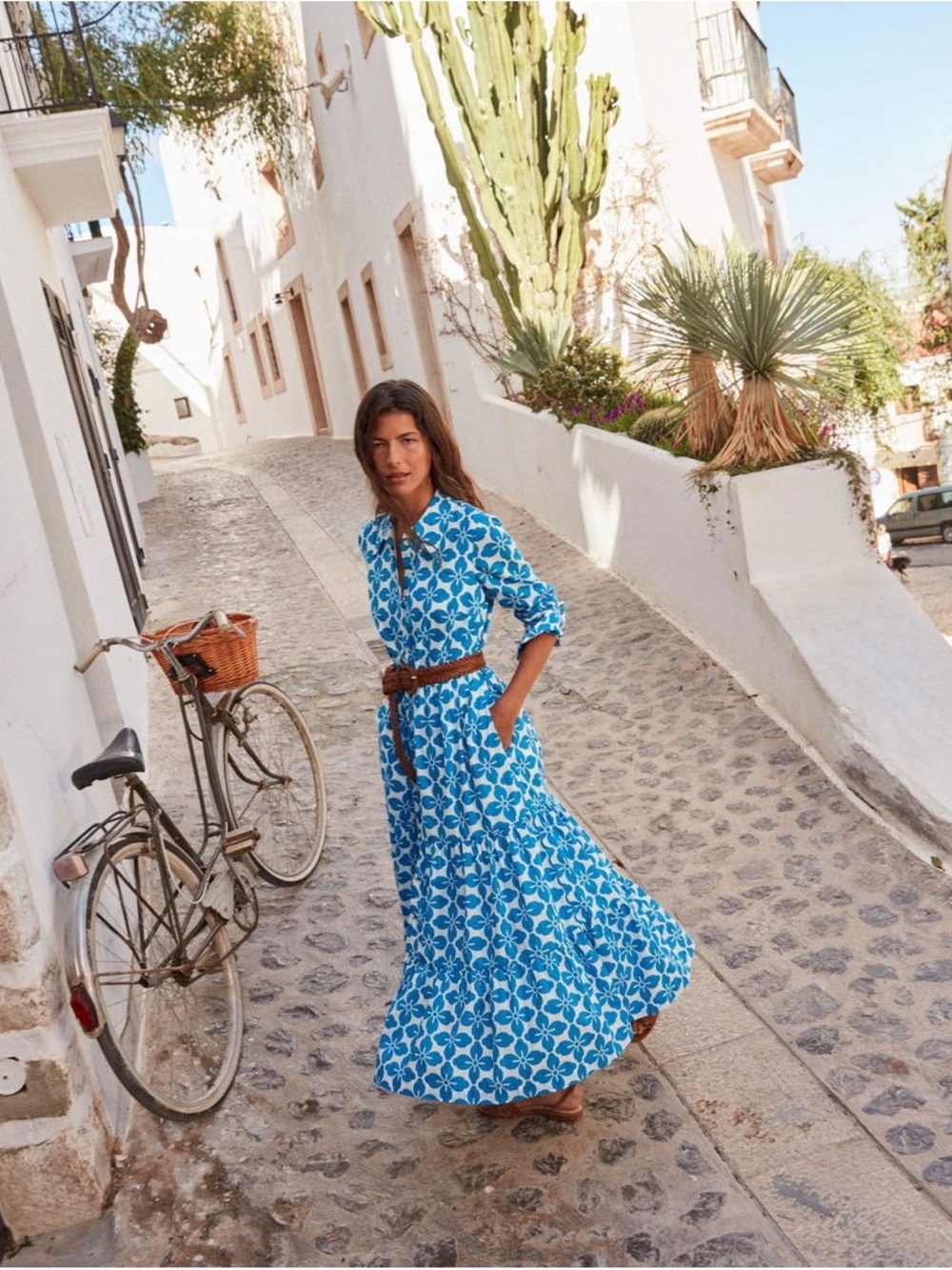 Boden Flo Cotton Midi Shirt Dress-Indigo Bunting, Floral Tile- NWT Sz 14R